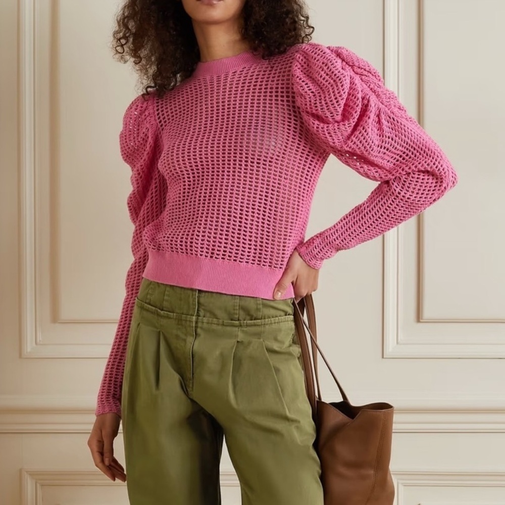 Ulla Johnson Delaney Pink Knit Puff Sleeve Top